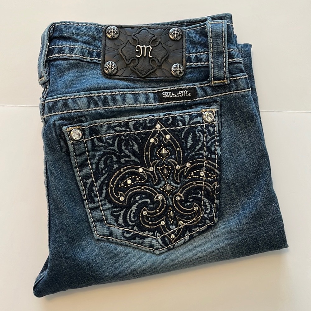 MISS ME Boot Cut Jeans Denim Bling 27